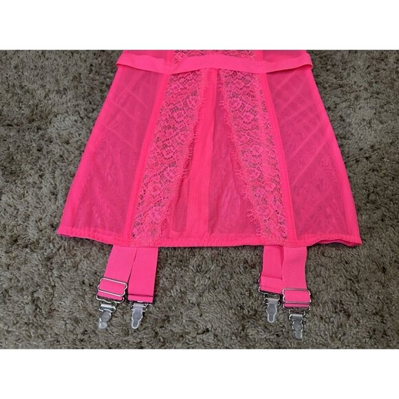 VICTORIA’S SECRET Neon Hot Pink Lace Garter Slip Corset Sexy Feminine Club 36C - Picture 5 of 7